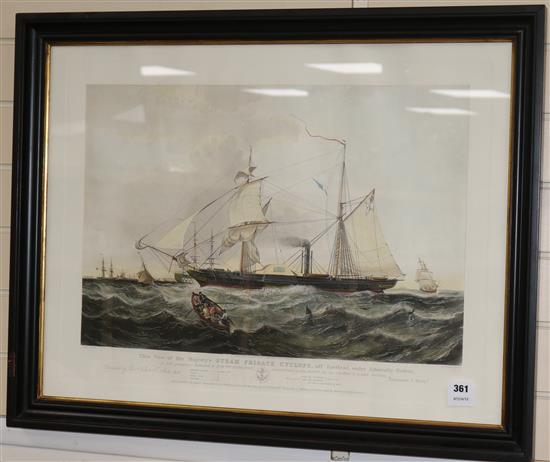 Pappril after Knell, coloured aquatint, Her Majestys Steam Frigate Cyclops, overall 54 x 72cm